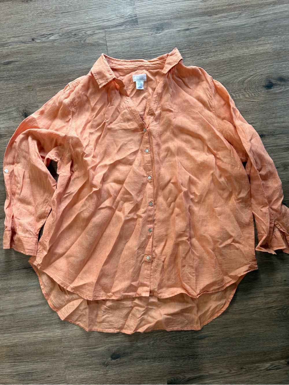 Sigrid Olsen Linen Button-Up in Warm Orange